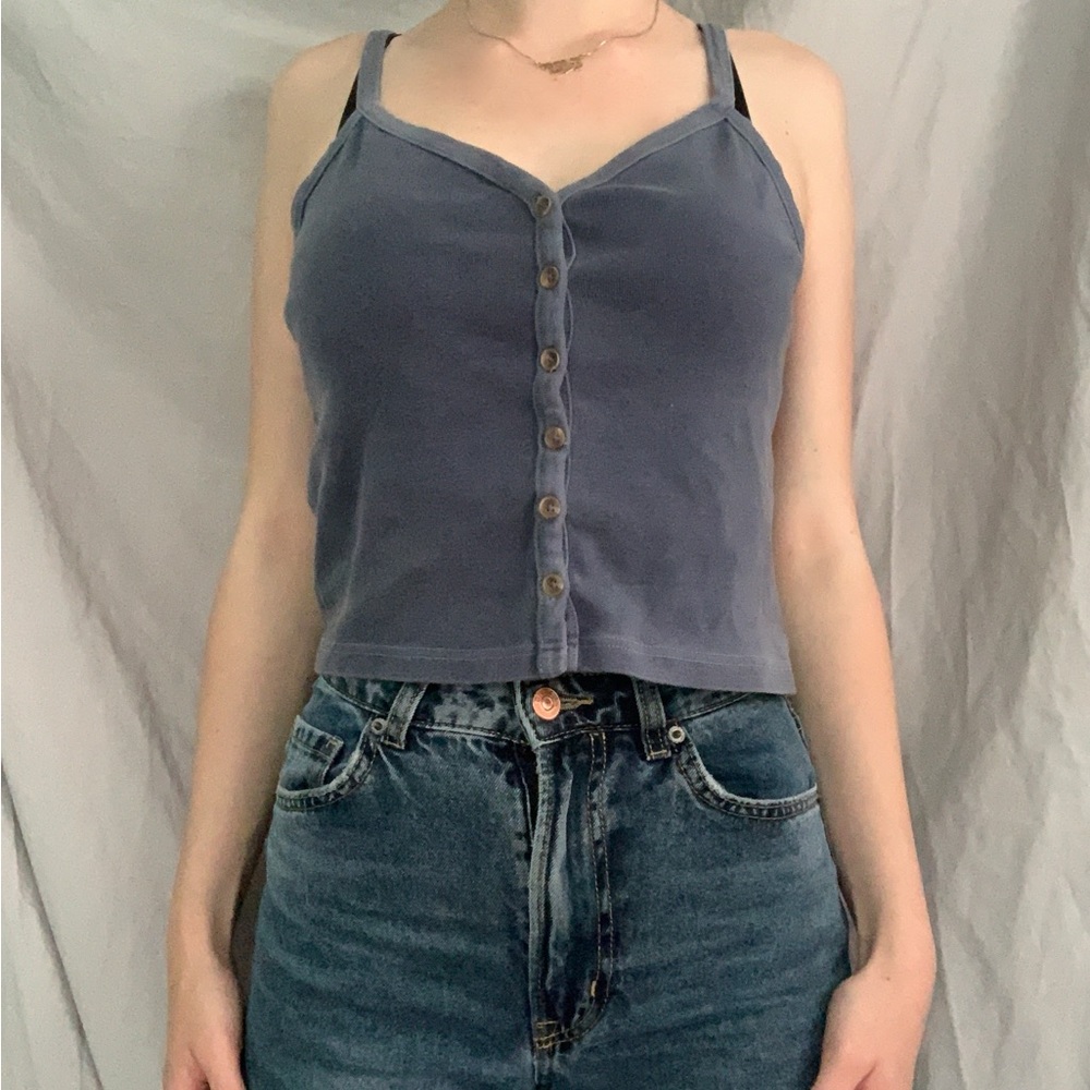 John Galt Blue Button Down Top Size S